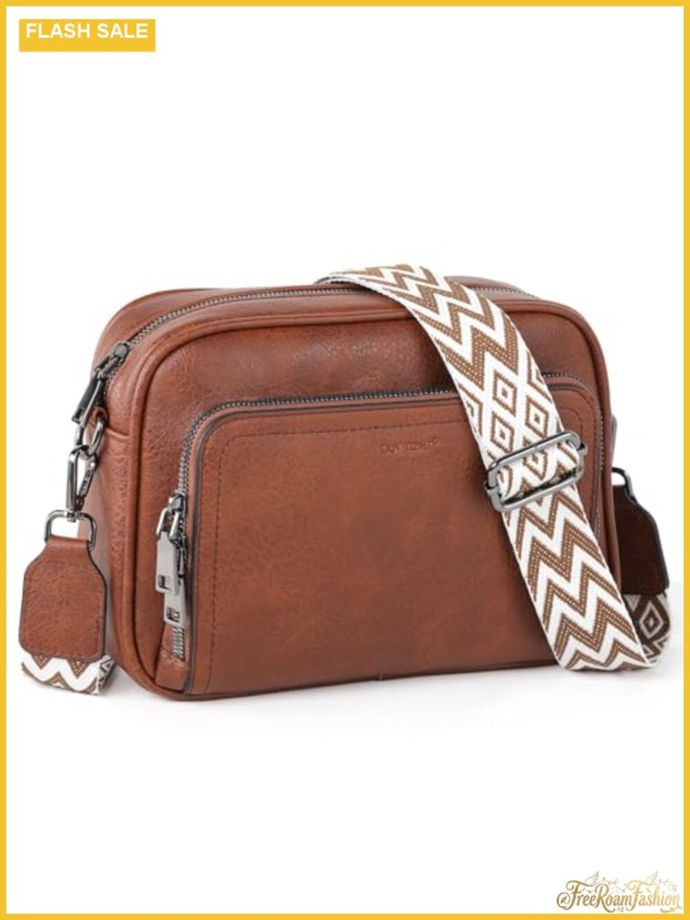 Vegan Leather Crossbody Bag with Built-in Wallet, Adjustable Strap, 8 Pockets
